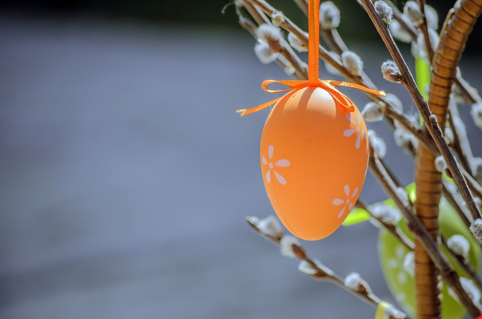 Traditional Finnish Easter willows and orange egg