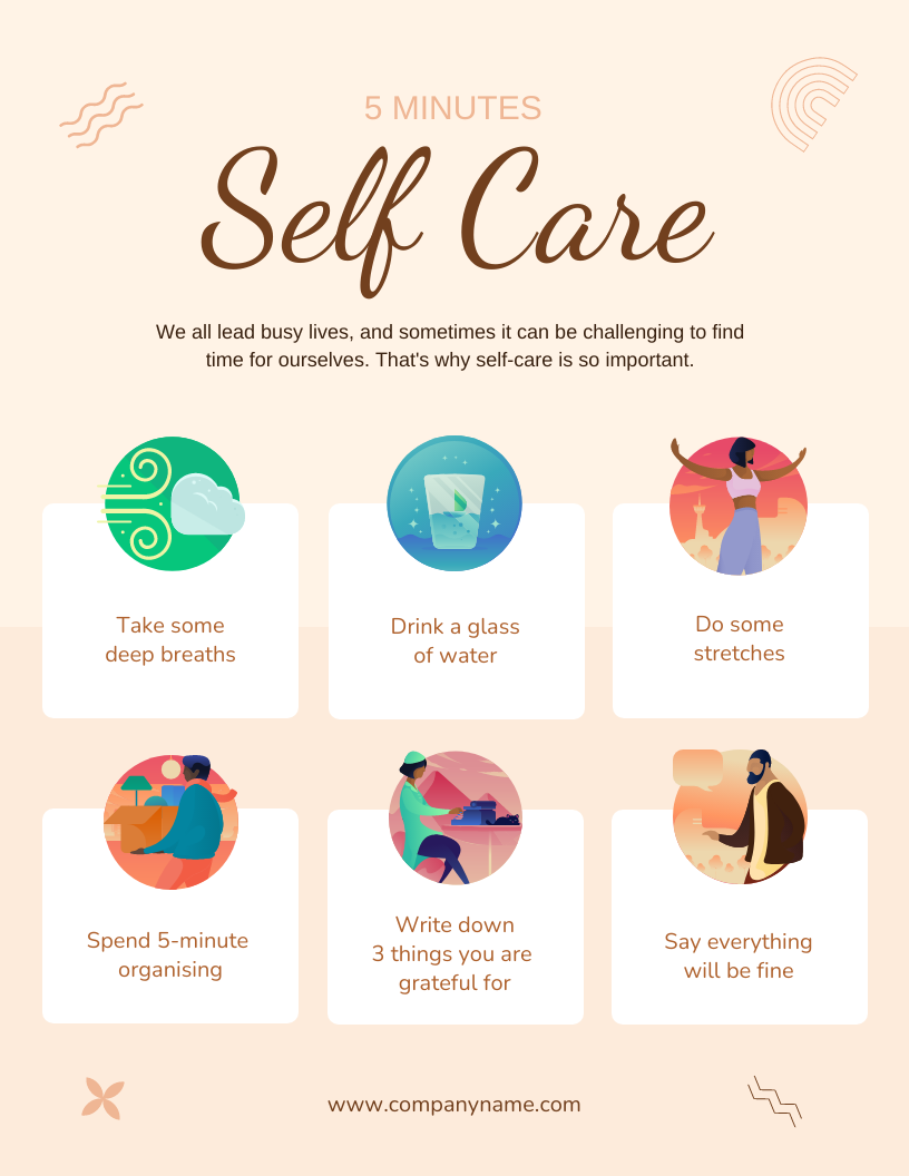 Soft Peach 5 Minutes Self Care Mental Health Awareness Poster

