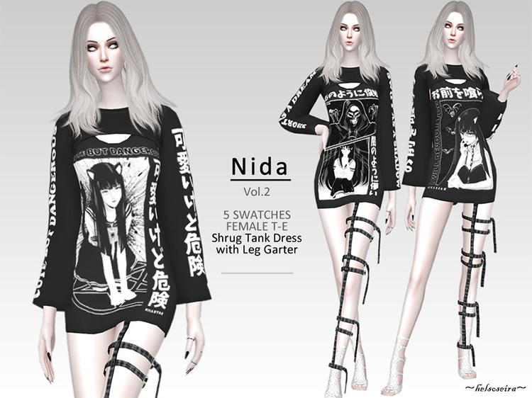 NIDA – V.2 Goth Shrug Dress w/ Leg Garter by Helsoseira Sims 4 CC