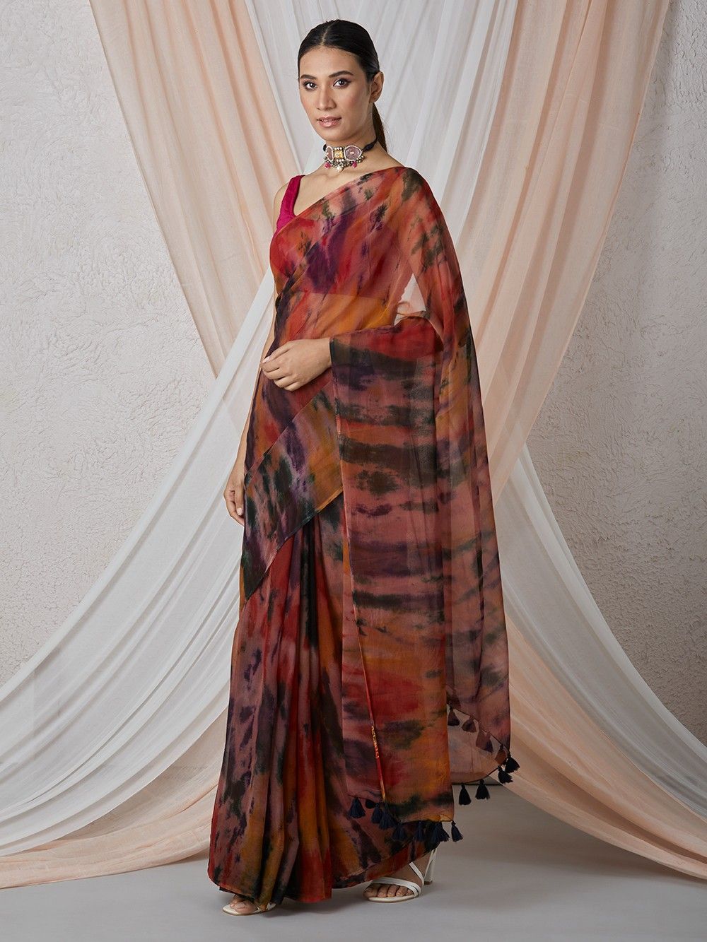 the loom - multicolor tie and dye chiffon saree