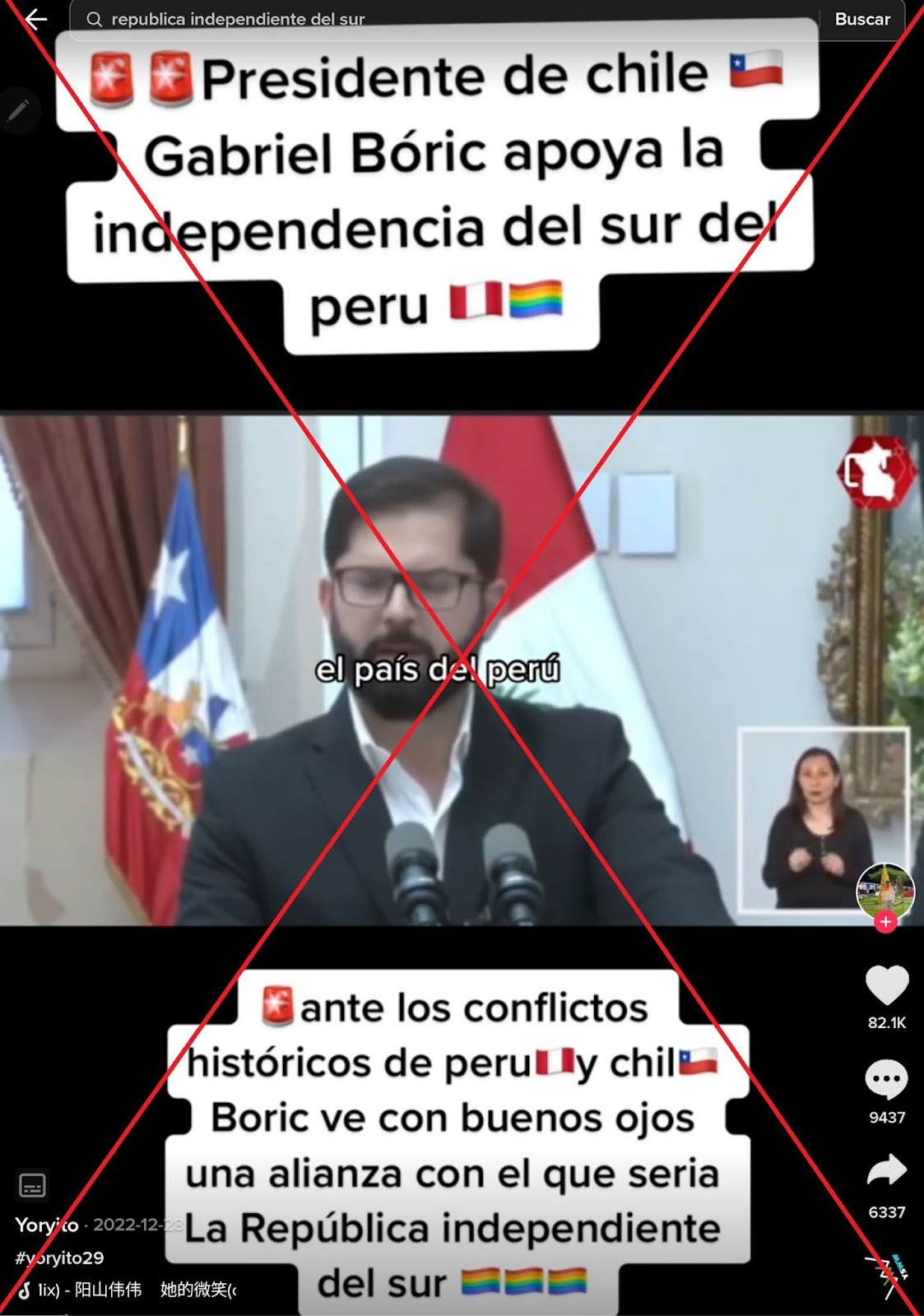 Es falso que el presidente de Chile, Gabriel Boric, haya apoyado la República Independiente del Sur.