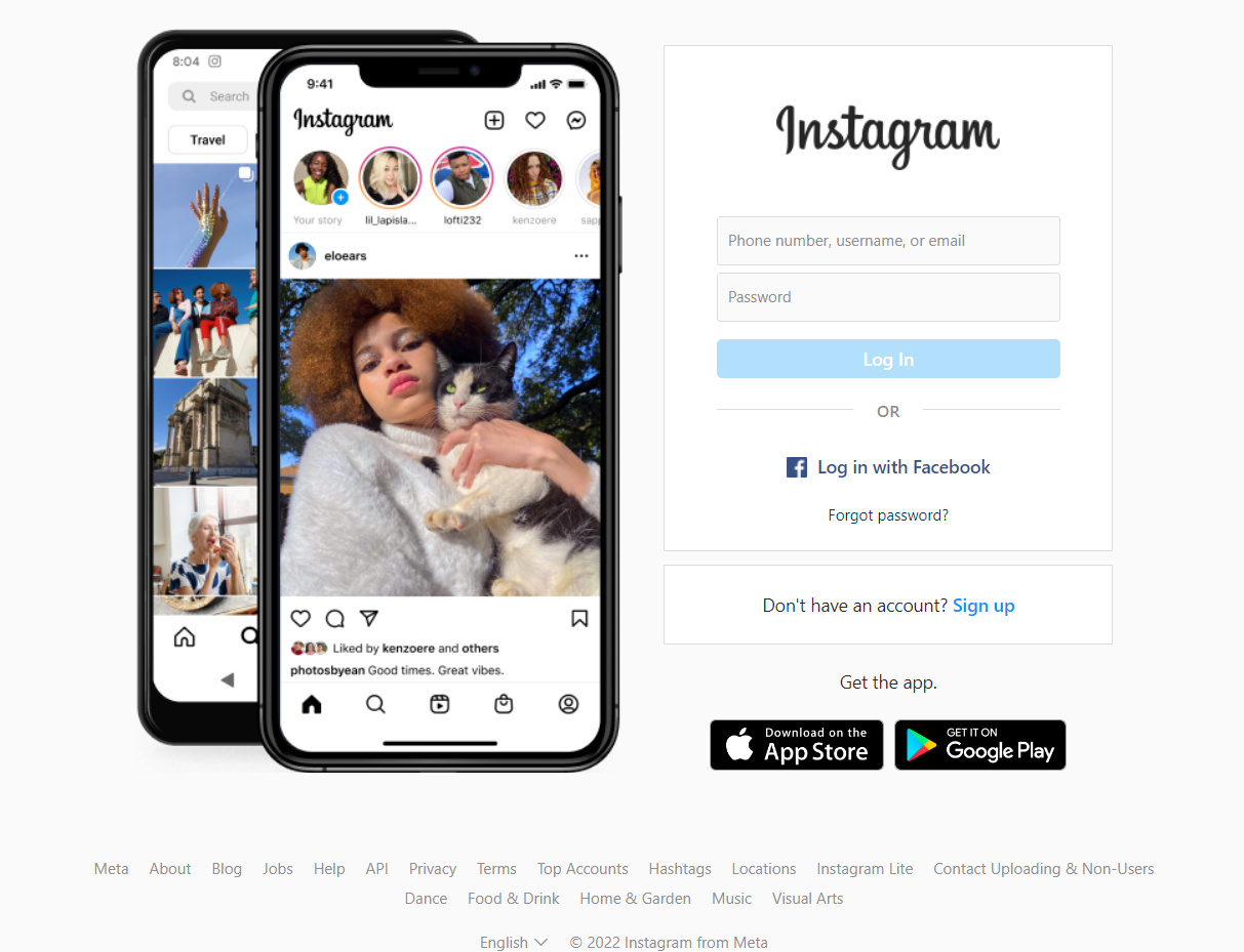 A screenshot of the Instagram login page