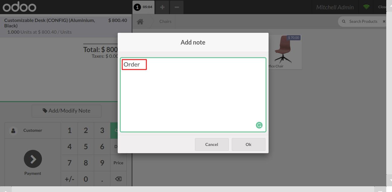 Enabling the ‘Notes Keywords Limit’ the cashier will be able to type the corresponding number of words.