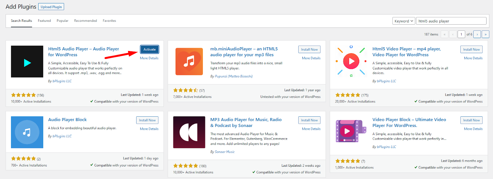 activate HTML5 Audio Player WordPress Plugin