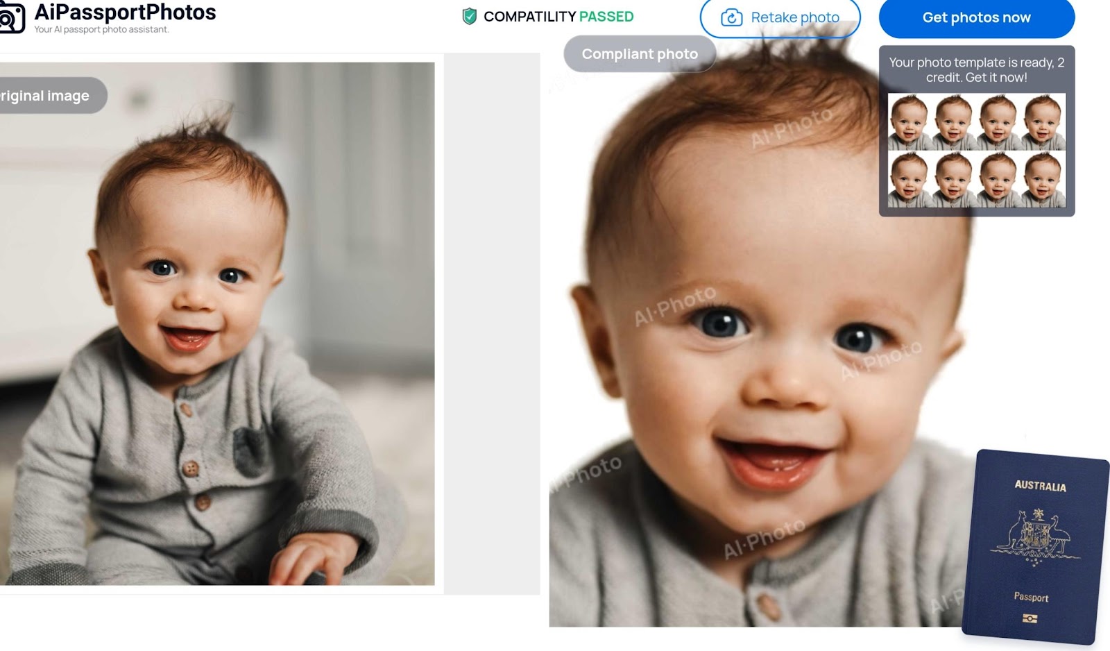 how to make baby passport photo with AiPassportPhotos