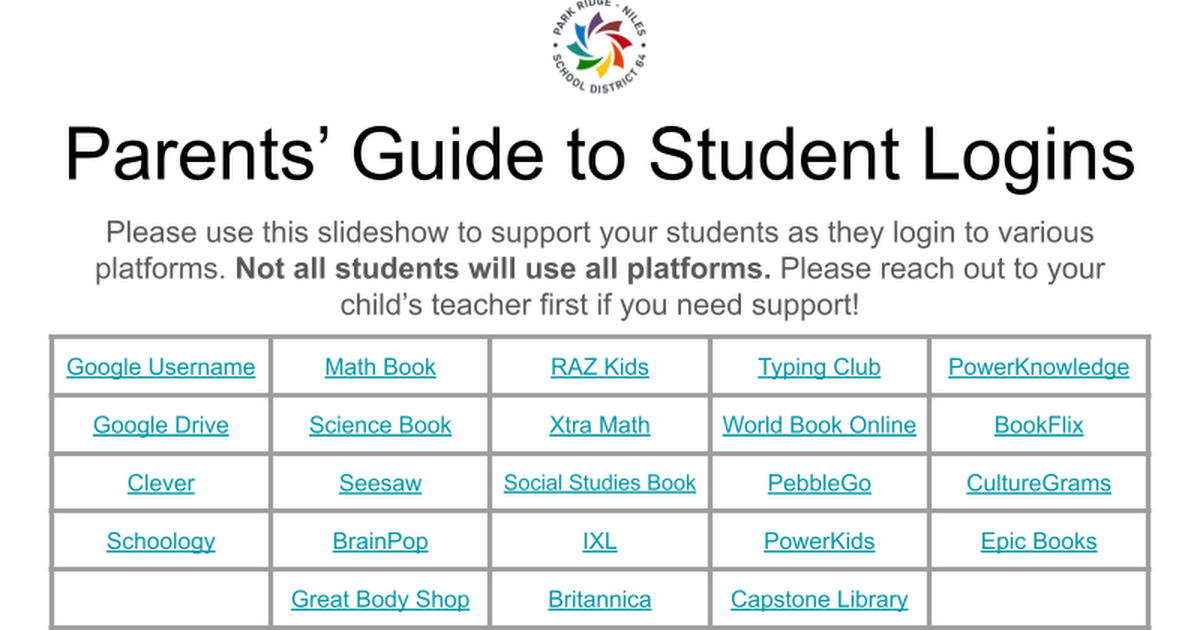 D64 Parents Guide to Student Logins