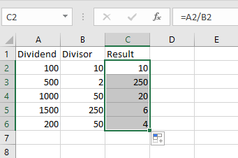 How to Divide Column in Excel