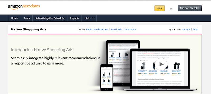 Amazon Associates: anuncios de Shopping nativos