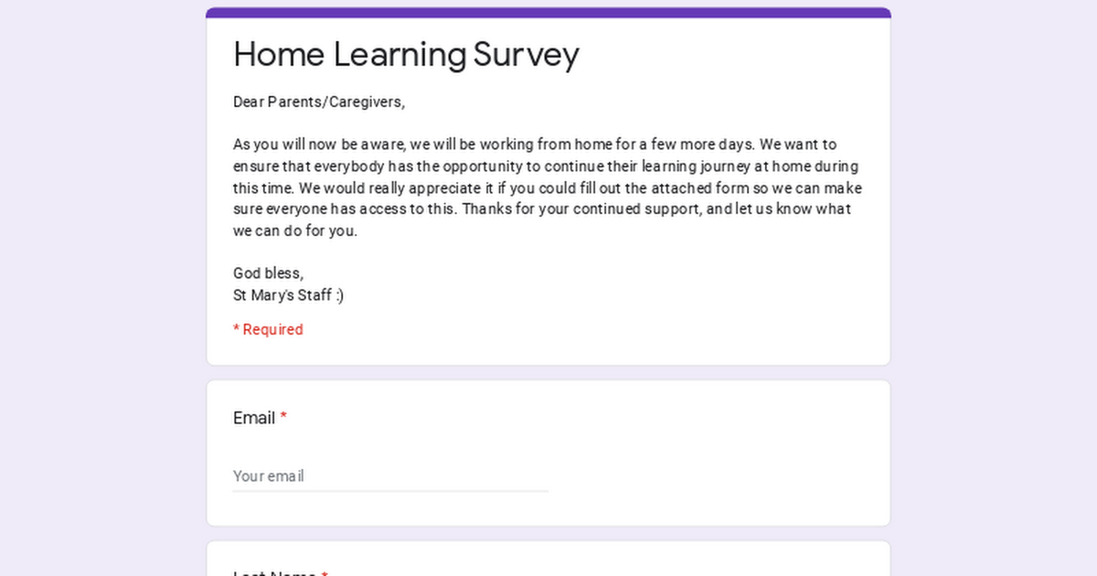 Home Learning Survey