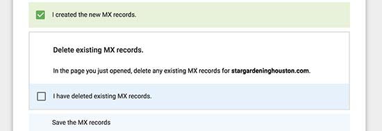 Novos registros MX criados