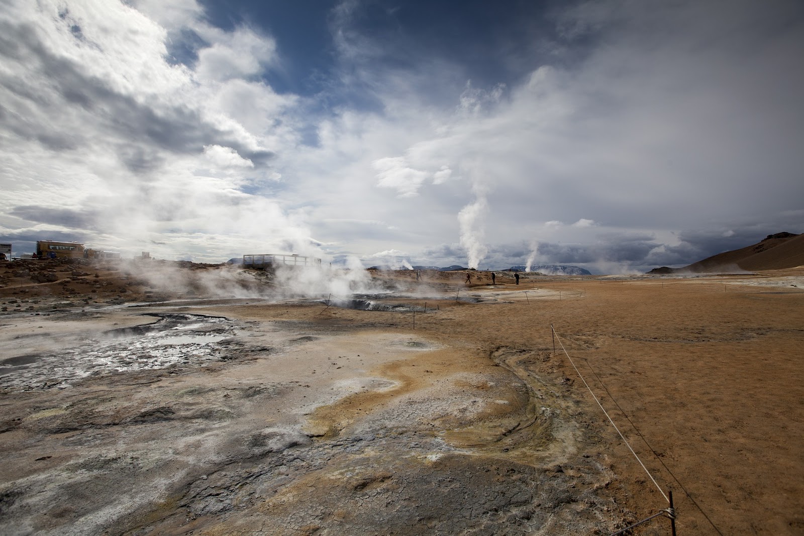 hverir geothermal site evaporating from geysers in iceland