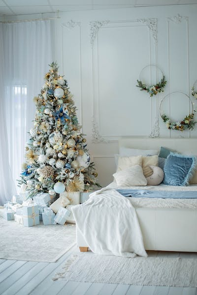 Iconic white decorated Christmas tree