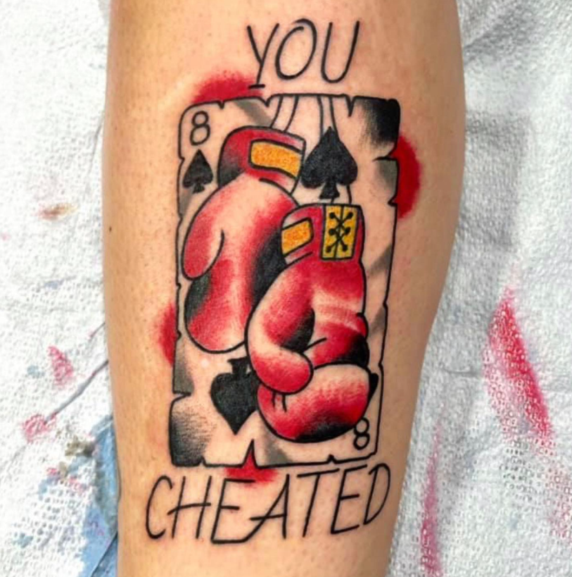 Creative Spade Card Boxing Gloves Tattoo