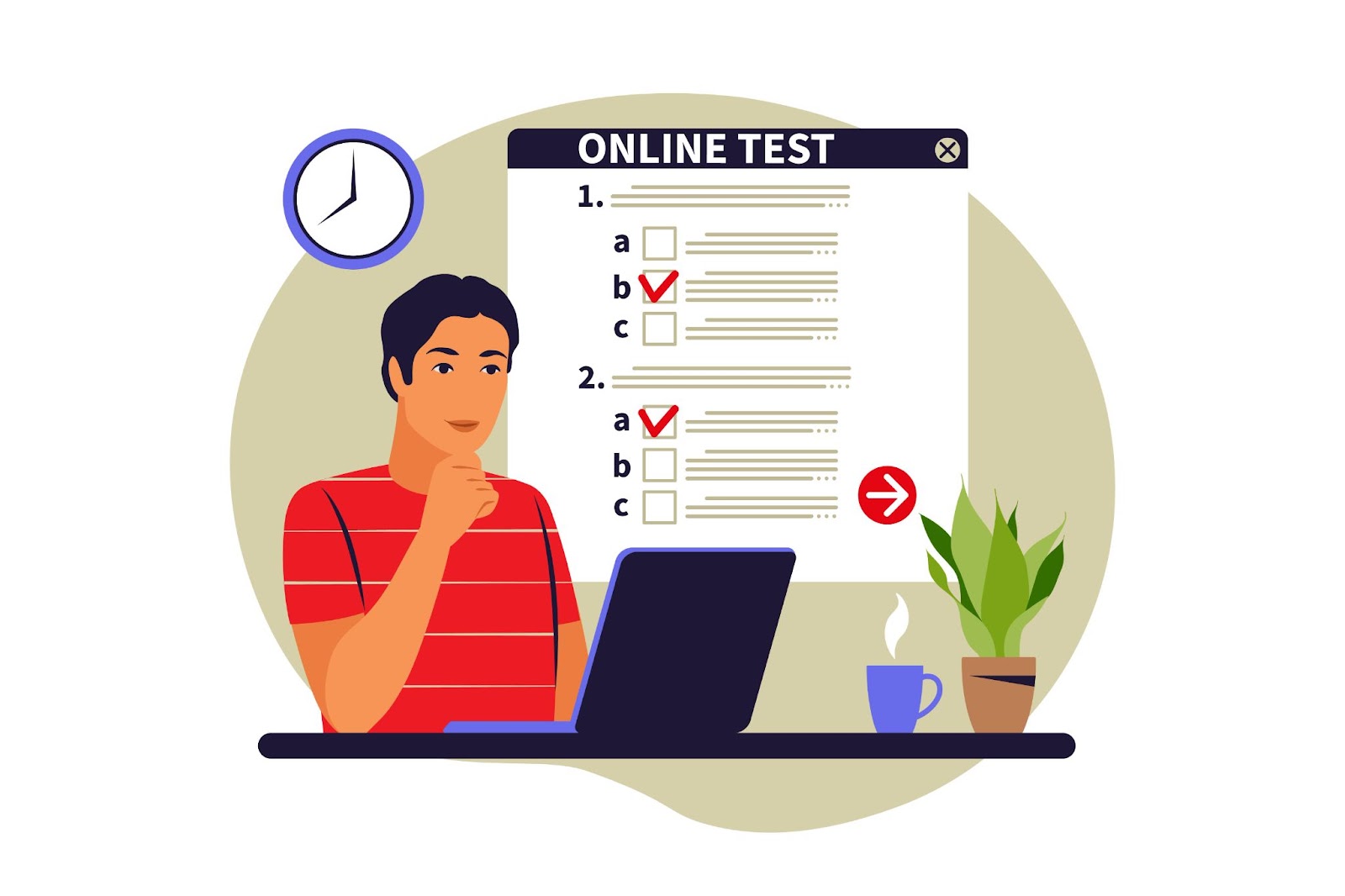 Concept online testing, e-learning, examination on computer