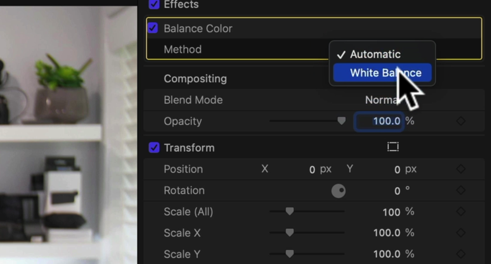 Change the Method from Automatic to White Balance 