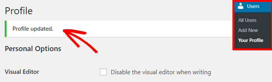 Perfil do WordPress atualizado com nova senha