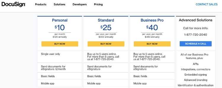 DocuSign Pricing Page