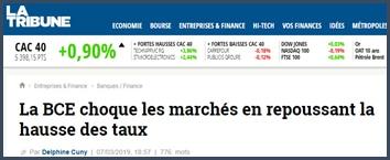 BCE choque les marchés repousse hausse des taux