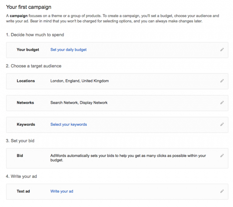 Setting up your first Google Ad Words campaign