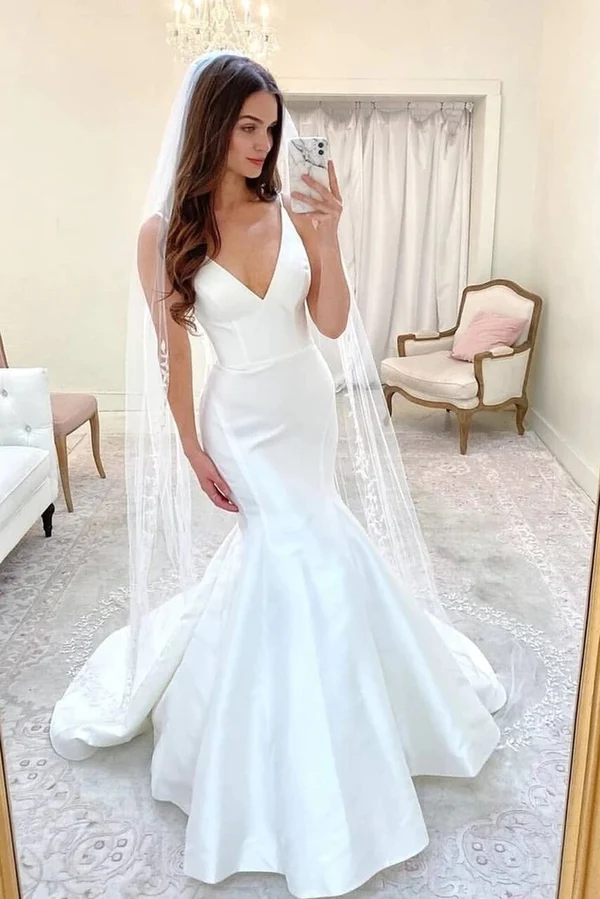 V Neck Mermaid Wedding Dress