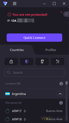 protonvpn quick connect argentina server
