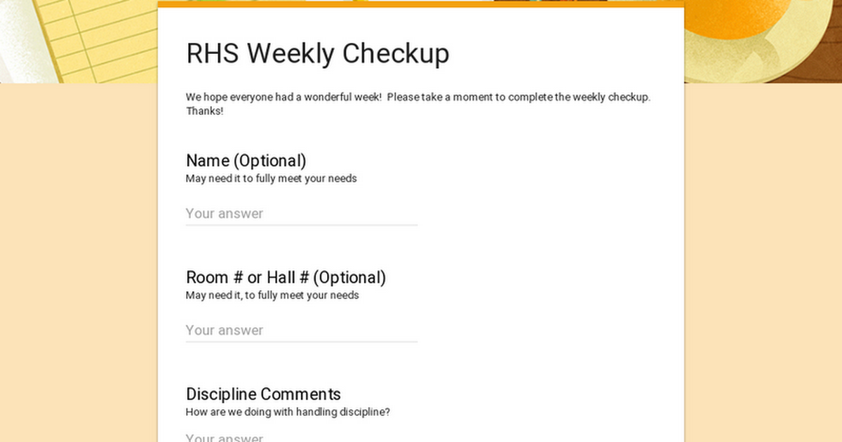 RHS Weekly Checkup 