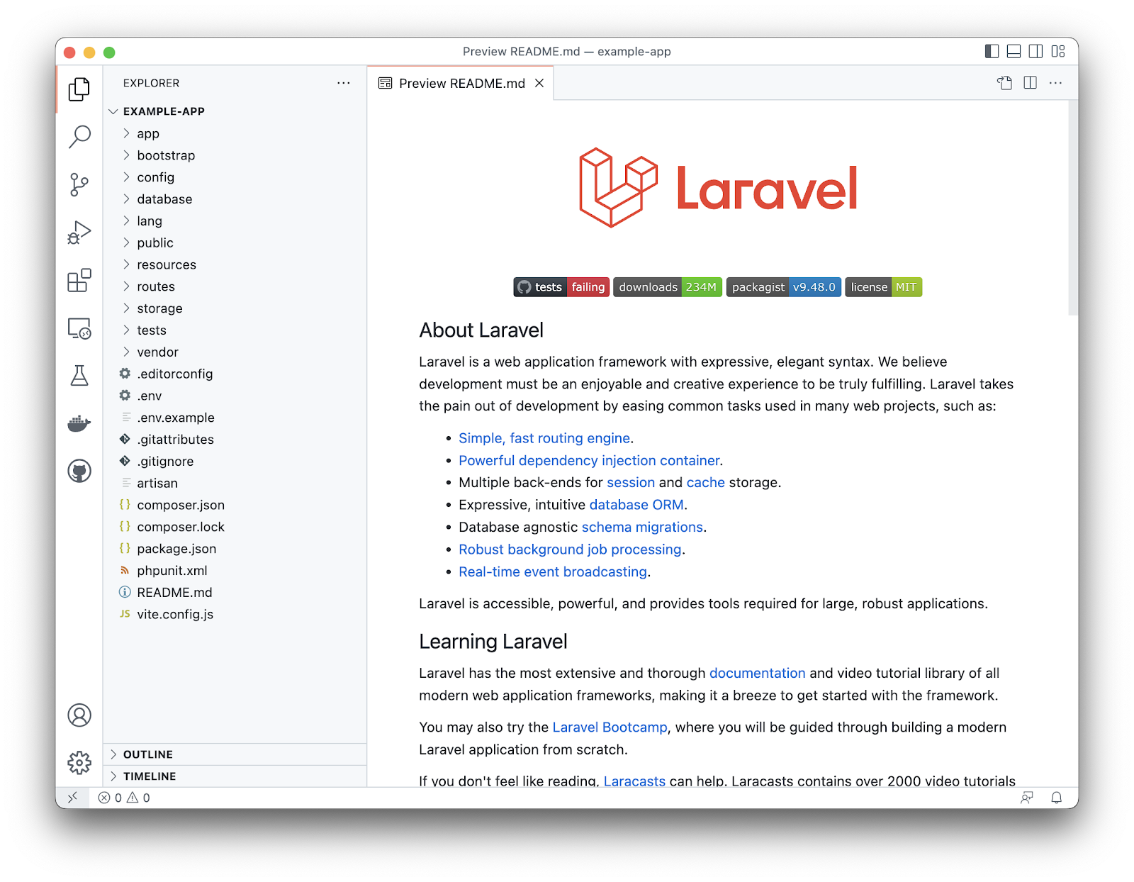 Contenuto nuovo progetto Laravel