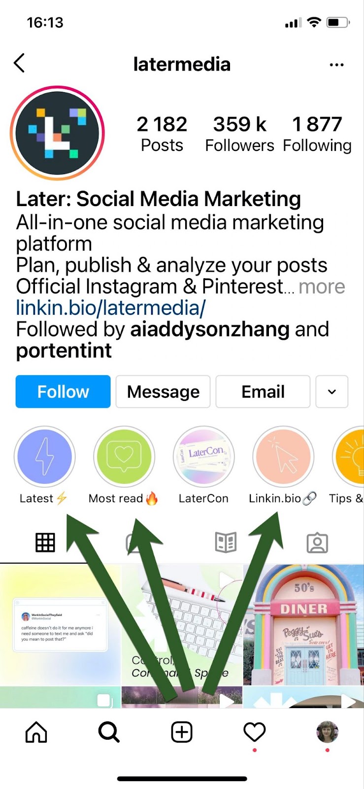 Later App Instagram Highlight naming example