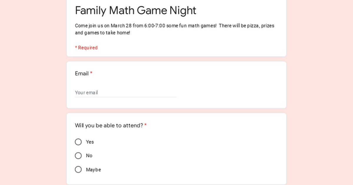 Family Math Game Night