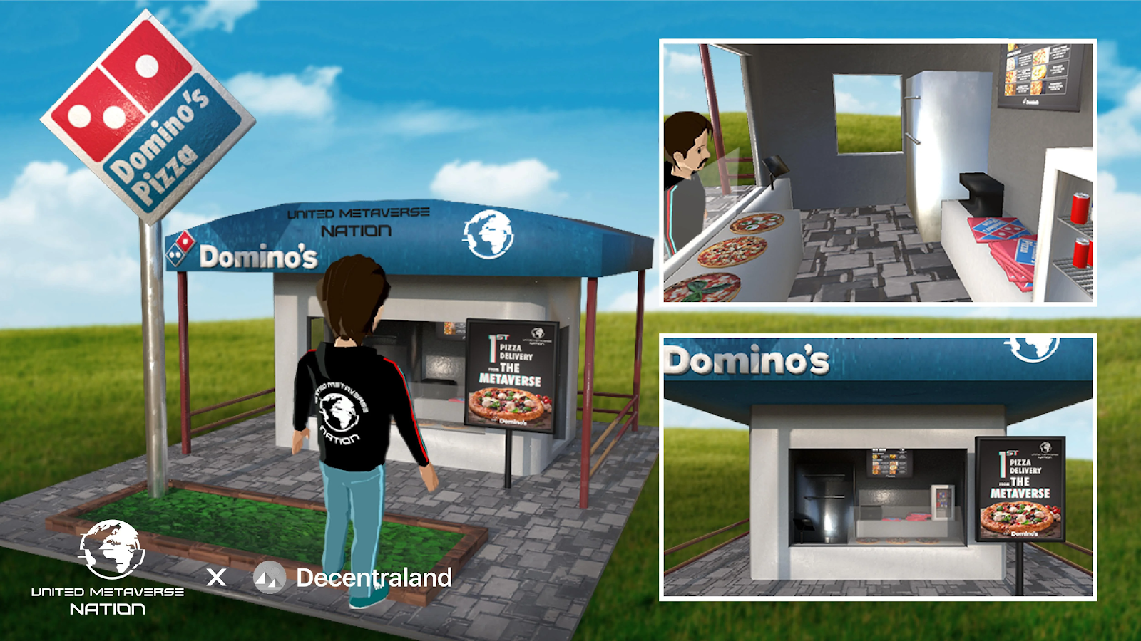 Purchasing real-world Domino's pizza from the metaverse, Decentraland. 