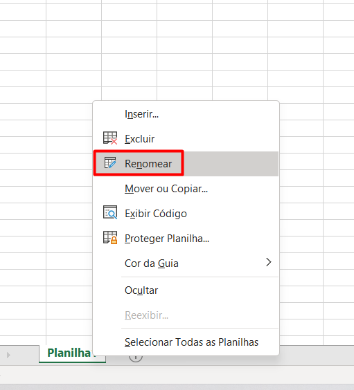 Renomeando aba da planilha