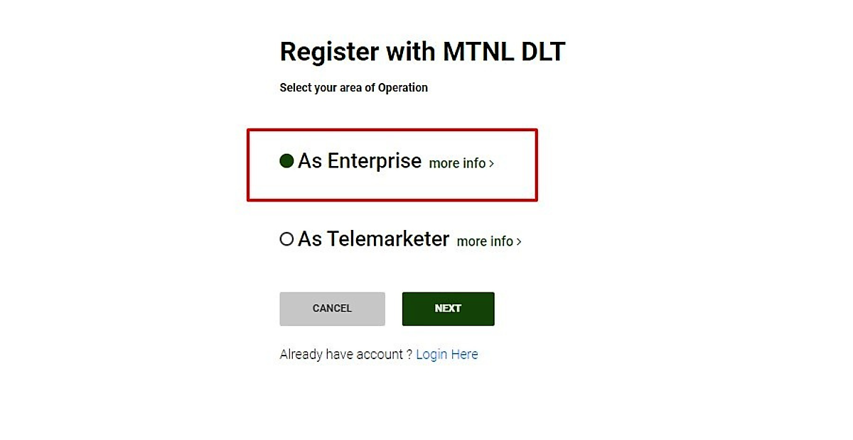 choose registration mode | MTNL DLT Registration
