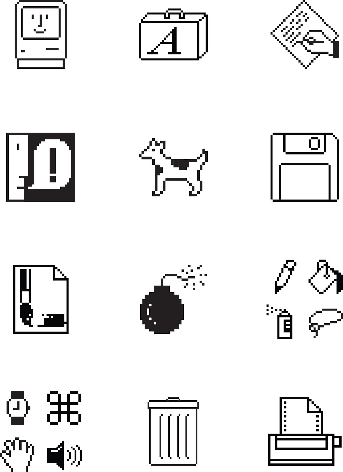 Graphic icons created by Susan Kare for Macintosh computers.