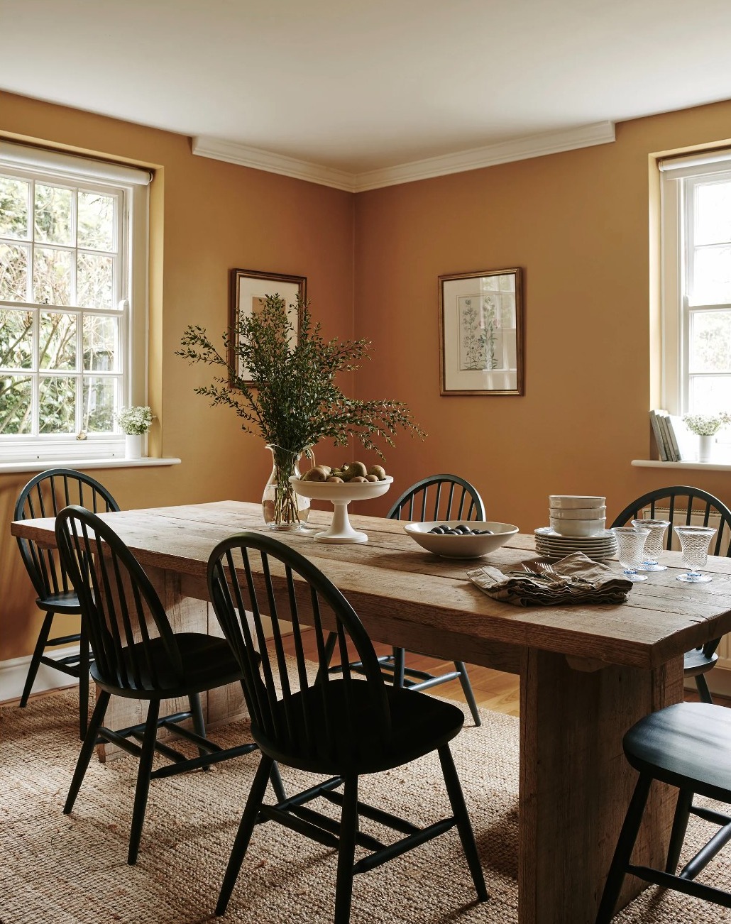 Dining room painted in Farrow and Ball India Yellow