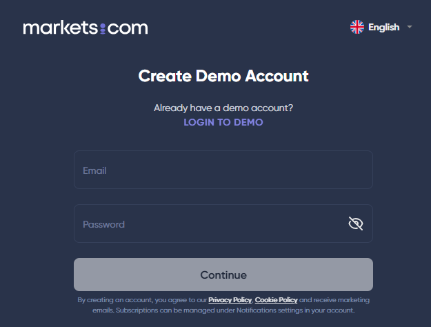 Markets.com demo account.