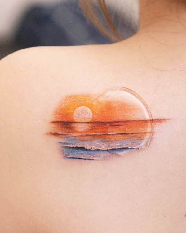Another look of the sunset wave tattoo