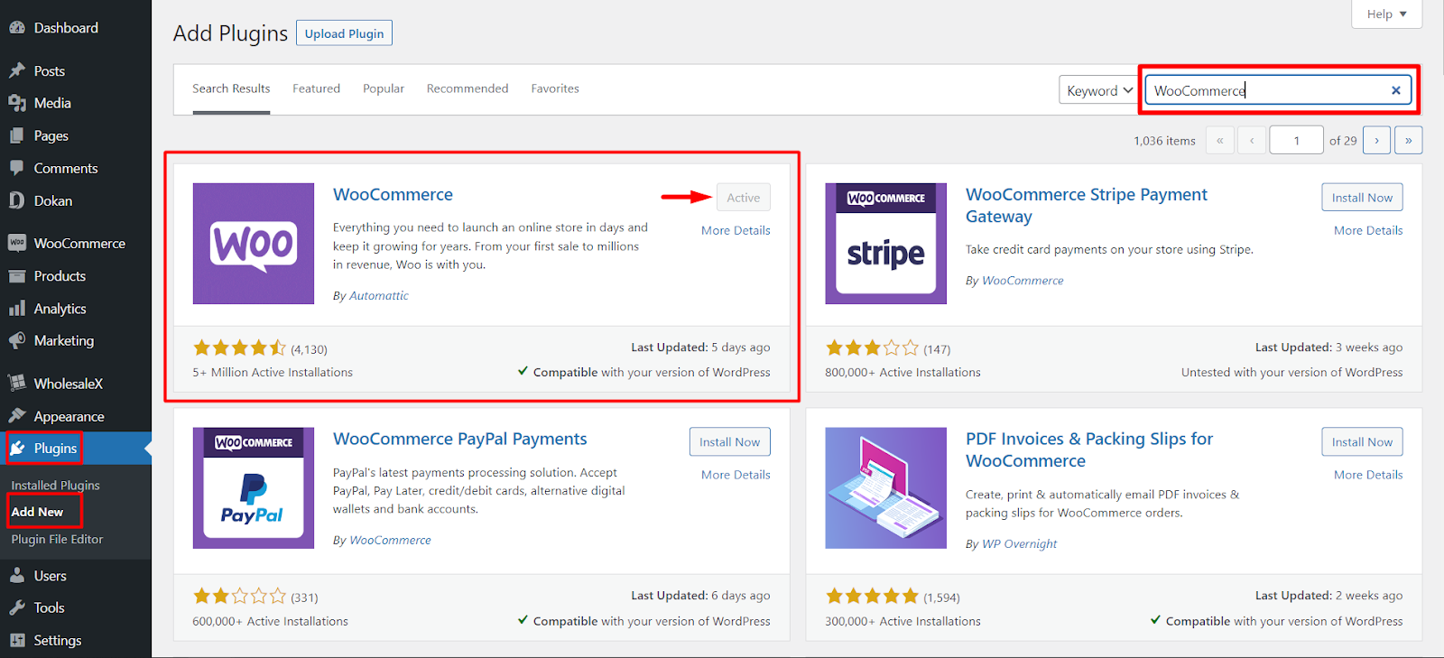A screenshot of installing WooCommerce to build a b2b wholesale marketplace