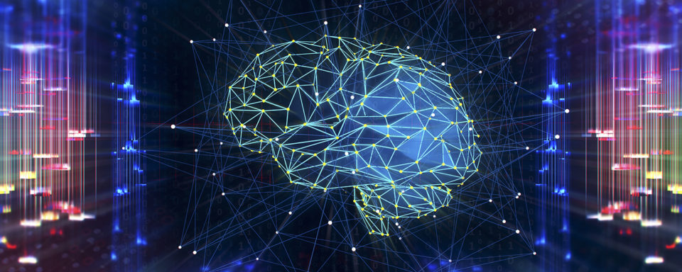 Artificial Intelligence digital concept; illustration of brain as connected network