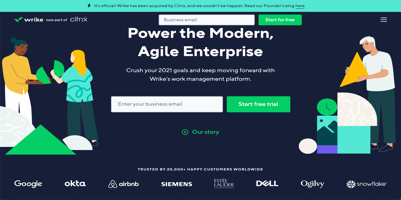 Wrike app main landing page - power the modern, agile enterprise