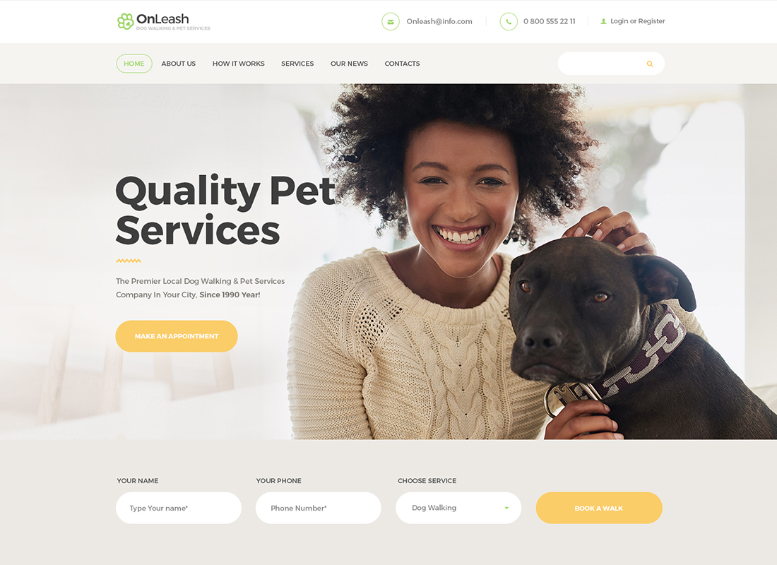 OnLeash - Tema de WordPress para pasear perros y servicios para mascotas