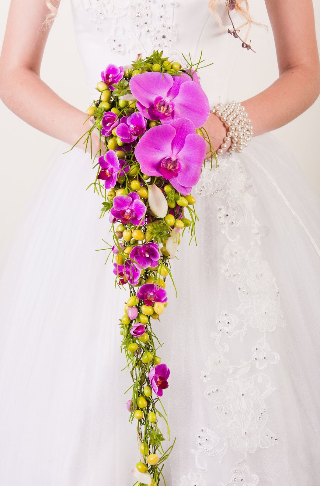 Floor-length bridal bouquet
