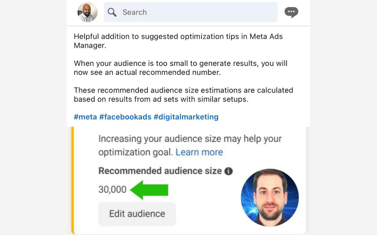 When the audience size is too small to generate results, you will now see an actual recommended number. 