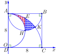 <p> (Sở Bắc Giang 2022) Một bức tường lớn kích thước (8m times 8m) trước đại sảnh của một toà biệt thự được sơn loại sơn đặc biệt. Người ta vẽ hai nửa đường tròn đường kính (AD,AB) cắt nhau tại (H); đường tròn tâm (D), bán kính (AD), cắt nửa đường tròn đường kính (AB) tại (K). Biết tam giác "cong" (AHK) được sơn màu xanh và các phần còn lại được sơn màu trắng (như hình vẽ) và một mét vuông sơn trắng, sơn xanh lần lượt có giá là 1 triệu đồng và 1,5 triệu đồng. Tính số tiền phải trả (làm tròn đến hàng ngàn).</p> <!-- wp:image -->
<figure class="wp-block-image"><img src="https://lh4.googleusercontent.com/1EOPxcSLSRXcXvjOXmLAkwTg36J8uIer2Zj1uvwnSeupN9wFj7ejKVEBkZEs2EvqmcYrHRSb3sjiqEB4snBx7onMrCzIUthwkKjxi_gfWEmaVOhyGZU79LG2NgR2kaA4Rvc0krzSh-FvTZBJwQ" alt=""/></figure>
<!-- /wp:image --> 2
