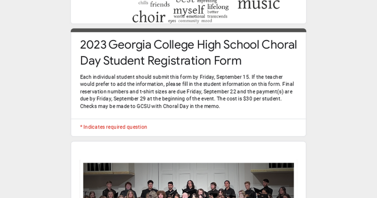 2023 Georgia College High School Choral Day Student Registration Form