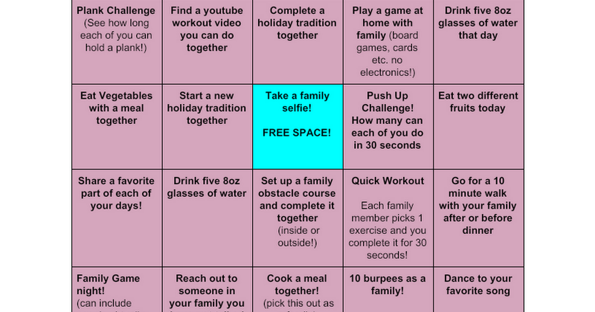 JE Wellness Bingo Week of 12/14