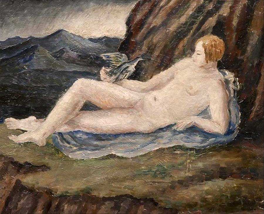 reclining nude dove mountainous landscape carrington bingham