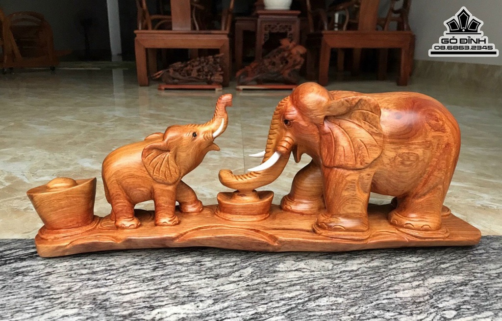Tượng Voi Mẫu Tử Gỗ Hương