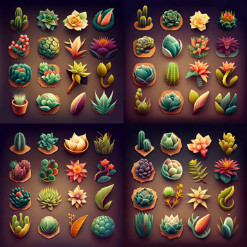 Several different AI-generated icons for an app focused on succulents