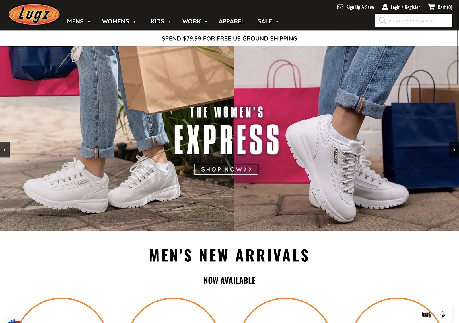 Lugz - example of a well-designed e-commerce site that showcases its brand & products