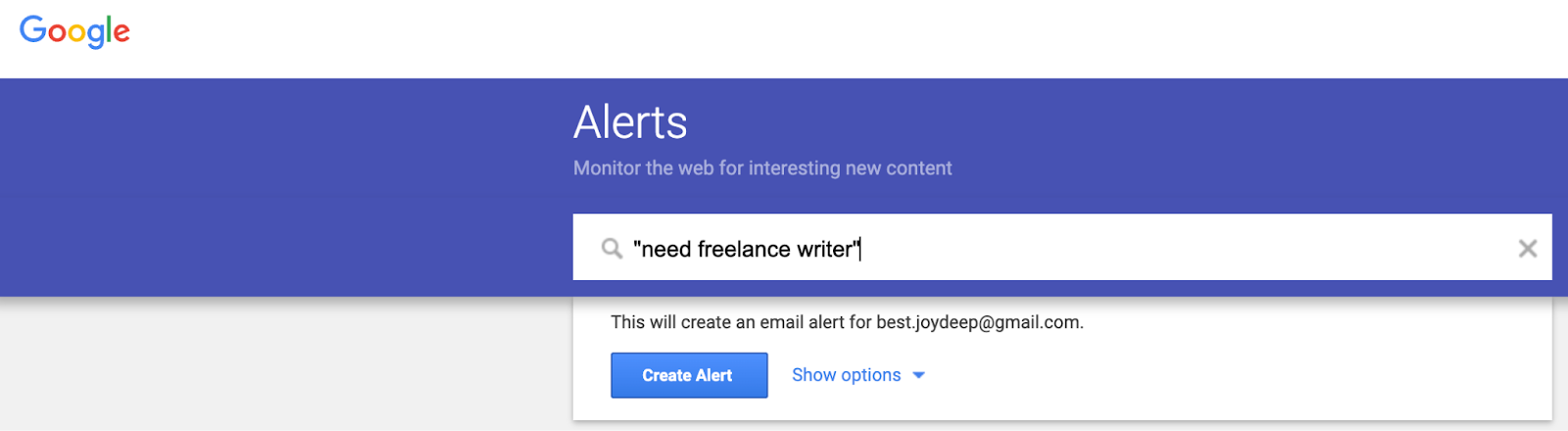 Google Alert for need freelance writer